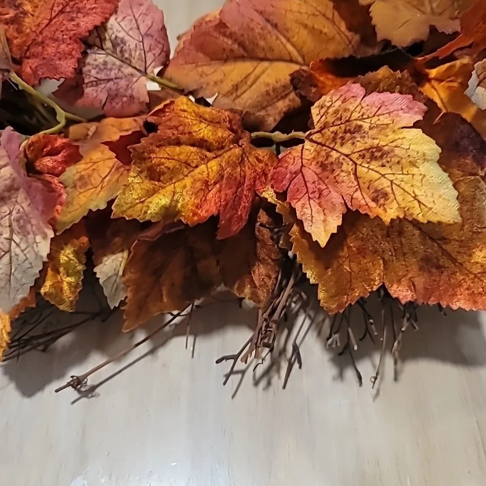 20in Fall Orange/Red Leaves And Twigs Wreath-Autumn-Door/Wall Decor